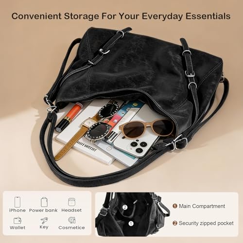 Women 3-Way Convertible Soft Hobo Bag - color: Black