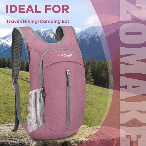 ZOMAKE Lightweight Packable Backpack, 10L Small Foldable Daypack for Hiking - color: Pink A1, size: 10L