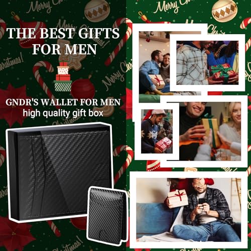 GNDR Wallet For Men RFID Blocking Leather Black Wallets Bifold Carbon Fiber Front Pocket Card Holder Mens Accessories With Gift Box - color: Black Carbon Fiber-04