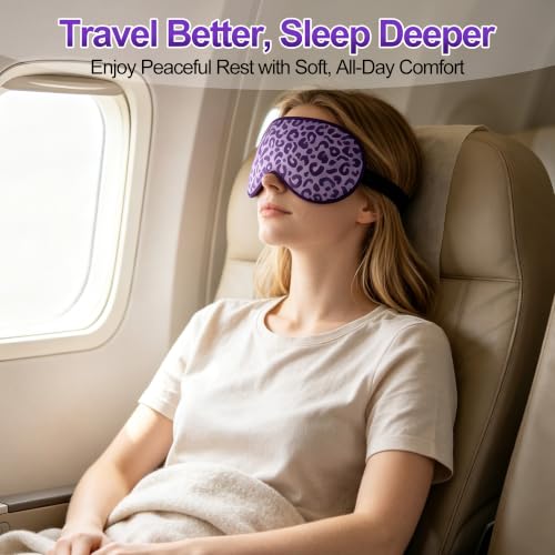 Silk Sleep Mask, Blackout Eye Mask for Sleeping with Adjustable Strap - color: Purple Leopard