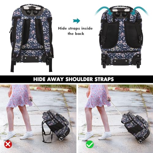 Tilami Rolling Backpack for Kids 19 inch with Lunch Bag Wheeled Laptop Backpack,Bicycle