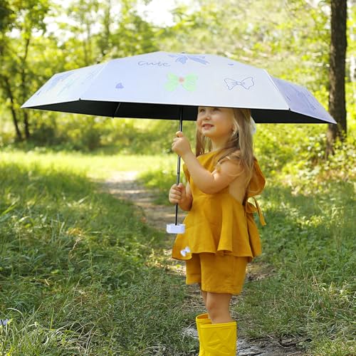 Mini Travel Folding Umbrella - Small Compact Sun Retractable Umbrella with Case, Lightweight Portable UPF 50+ Rain UV Protection Windproof Parasol for Pocket Backpack Women Girls Lady - color: Purple Bow