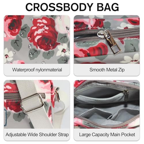 Cross body Bags for Women Lightweight Mini Crossbody Bags Everyday Bag Small Purses Travel Shoulder Bag Ladies Handbags - color: Beige Rose