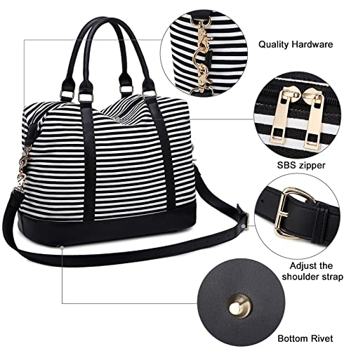 CAMTOP Women Ladies Travel Bag Canvas Weekend Overnight Carry On Luggage Bags - color: B-Stripe -Black