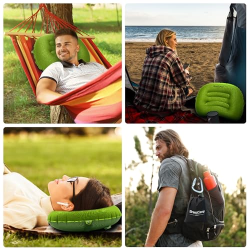 Inflatable Camping Pillow, Travel Blow Up Air Pillow, Neck Lumbar Support Ultralight Compact Pillow for Outdoor Hiking Backpacking Car Beach Airplane Sleeping Essentials, Green - color: Green