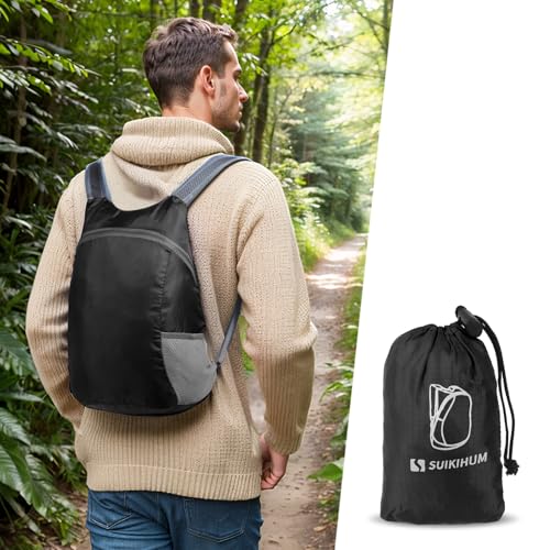 Ultra Lightweight Hiking-Daypack,Foldable Travel Packable Backpack | 20L Foldable Bag for Camping Cycling Outdoor,Day Pack for Men Women,black - color: Black