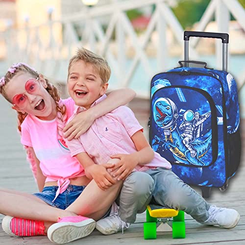 UFNDC Kids Suitcase for Boys,Dinosuar Luggage Rolling with Wheels,Travel Carry on for Children Toddler elementary - color: Astronaut Dino