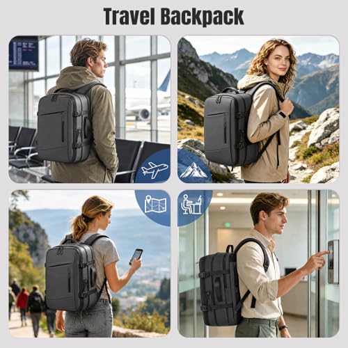 Vacuum Backpack Travel with Pump 60L Expandable Travel Backpack with Seal Compression System Women Men Carry On luggage Backpack Waterproof for Business Trips Weekend Getaways Travel Blue - color: Grey