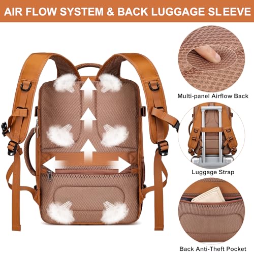 EZUOLA Carry On Backpack for Women, Airline Approved Laptop Personal Item - color: Brown, size: Large-25L