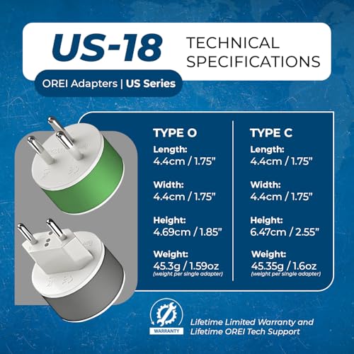 OREI Thailand Power Plug Adapter with 2 USA Inputs - Travel 3 Pack - 2 x Type O, 1 x Type C (US-18) Safe Grounded Use with Cell Phones, Laptop, Camera Chargers, CPAP, and More - style: Type O -Thailand