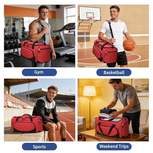 45L Gym Sport Duffle Bag for Men, Red - color: Red