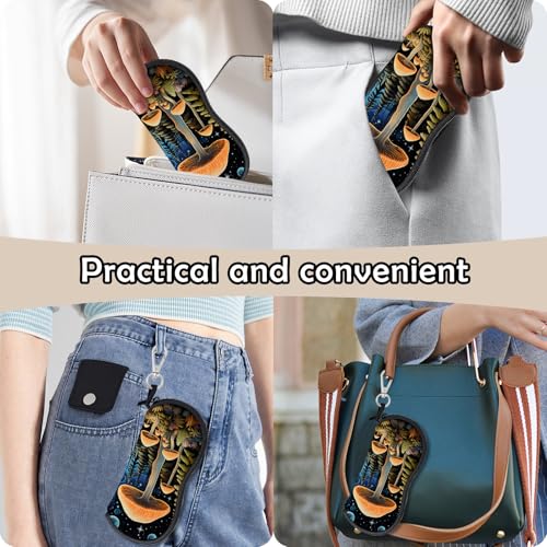 Glasses Case Eyeglass Sunglasses Zipper Soft Neoprene Ultra Light Pouch Metal Belt Clip Aesthetic Women Men - color: E15-moon Mushroom