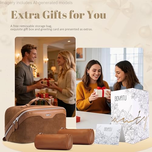 BOYATU Genuine Leather Travel Makeup Bag: Hand-made 3 Pcs Set Cosmetic Bags - color: 06Caramel