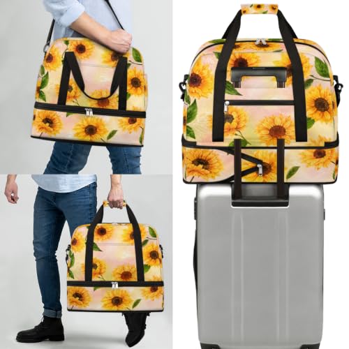 Sunflower Travel Duffle Bags With Shoes Compartment Weekender Overnight Bag - color: print 11