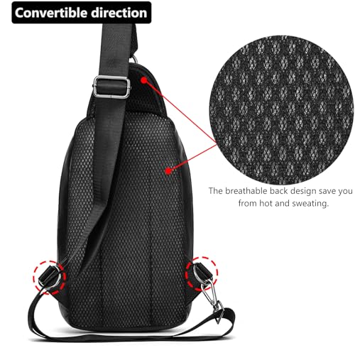 Genuine Leather Sling Bag Multi-pocket Chest Bag for Men Hiking Travel Daypack - color: 9341 Black