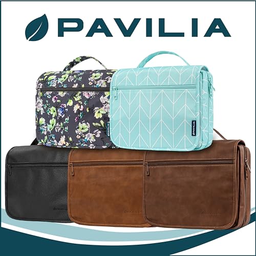 PAVILIA Hanging Toiletry Bag for Women Men, Travel Organizer, Dark Brown - color: Dark Brown