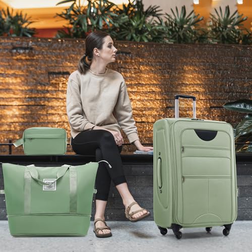 Merax 3 Piece Luggage Set,Expandable Softside Suitcase Set.Light Green - color: Light Green, size: 3 Piece(22/26/30)