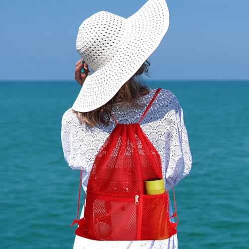 NATURAL STYLE 2 PACK Mesh Drawstring Backpack Bag, Multifunction Mesh Bag for Swimming, Athletic Gym, Clothes, Beach, Swim (Red) - color: Red