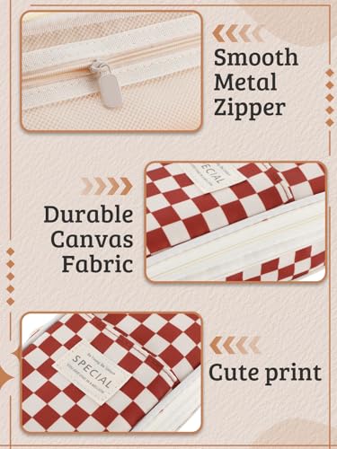 Bigmeta Gingham Expandable Pencil Case for Teens Girls - Caramel - color: Caramel