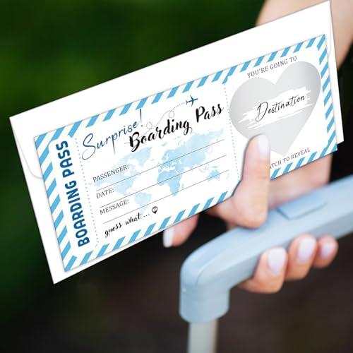 2 Set Blue Stripe Boarding Pass Ticket, Surprise Trip Reveal Plane Tickets Travel Ticket Gift, Diy Birthday Gift Tickets With Envelopes for Wedding, Events, Holiday, Birthday, Christmas-004-2 - style: 2 SET