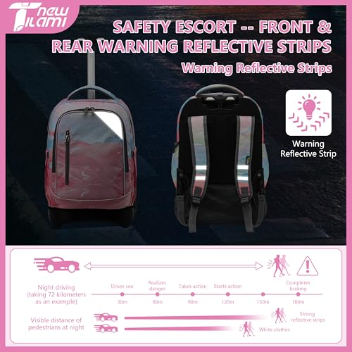 NEW TILAMI 18-Inch Rolling Backpack 6-Wheel for Kids School Travel - color: Pink Sunset