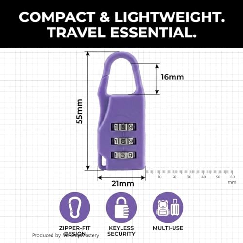 Combination Lock, 3-Digit Resettable Luggage Padlock, Small Carabiner Style Keyless Zipper Lock for Travel Suitcase, Backpack, Duffel Bag, and Carry-on Baggage Security. (Black) - color: Black