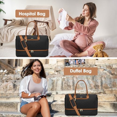 Travel Weekender Bags for Women: Overnight Bags with Shoe Compartment 3Pcs - color: 3-Blank Brown, size: 40L-3Pcs Set