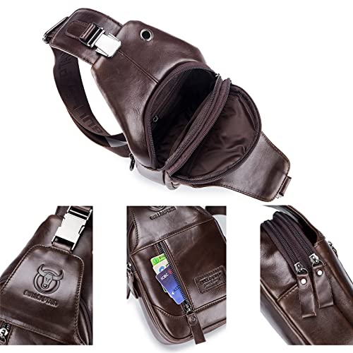LUKZIJAES Genuine Leather Sling Bag for Men - color: #4-brown