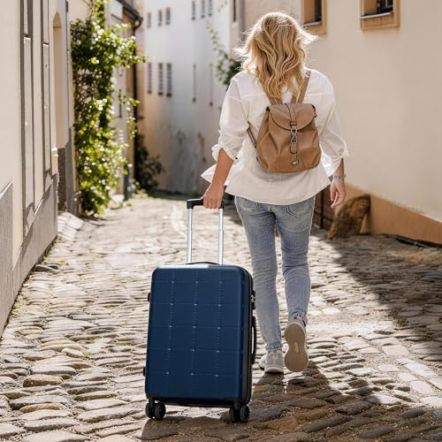 Merax Luggage Sets 5 Piece,Hardside Carry On Suitcase Set with USB Port - color: Blue(20 top-open), style: 3-piece Set(20/24/28)