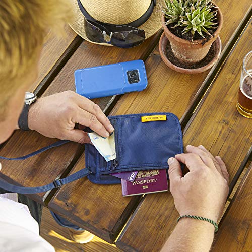 VENTURE 4TH Slim Neck Wallet, RFID Blocking Passport Holder - Navy - color: Navy Blue
