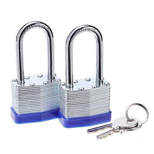 Laminated Steel Key Lock, 1-9/16 in. Wide Body, 2 Padlocks Keyed Alike,Long Shackle - color: 1-9/16 in. 2 Pack Long