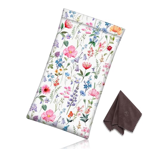 FINTIE Soft Eyeglasses Case with Cleaning Cloth, Squeeze Top Glasses Pouch - color: Flower Fantasy
