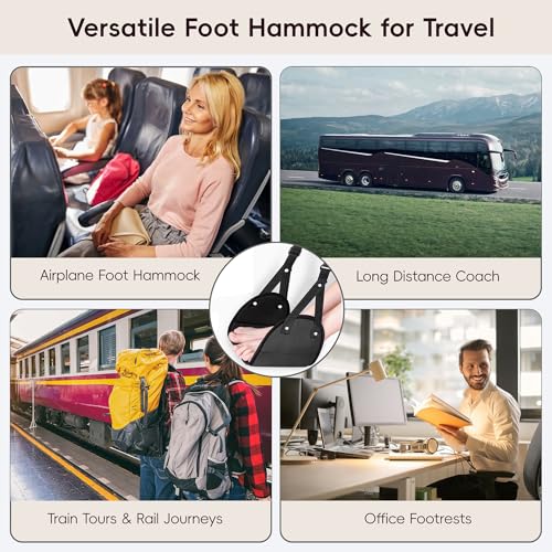 Foot Hammock for Plane Travel, Airplane Foot Hammock, Adjustable Foot Rest Sling with Memory Foam, Airplane Gadgets Travel Essentials for Long Time Flight (Black+Navy) - color: Black+navy