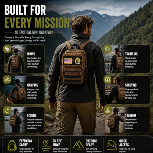 9L Mini Tactical Backpack for Men and Women - color: Leopard