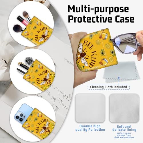 Soft Glasses Case for Sunglasses Eyeglass Slim Pouch - color: Bee Kind