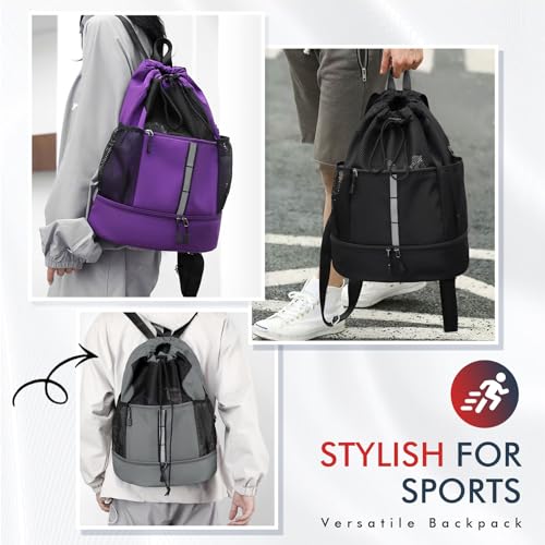 PinCute Drawstring Backpack for Men Women, Mesh Gym Bag for Beach - color: Dark Grey