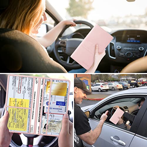 TILDOSAC Leather Car Registration and Insurance Card Holder, Car Document Holder for Cards License with Magnetic Shut (Pink, large) - color: Large Pink