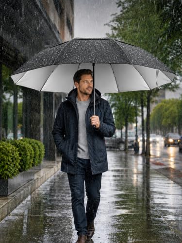 Kalolary 55/62 Inch Large Golf Umbrella UV Protection Compact Umbrella - color: Black-Silver