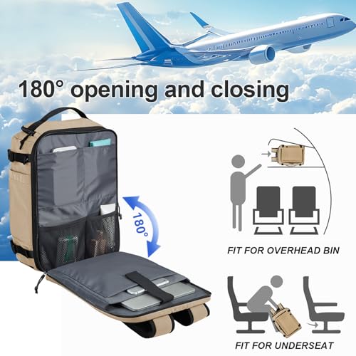 Carry On Travel Backpack Flight Approved Laptop Backpack for Women Men - color: Khaki, style: A