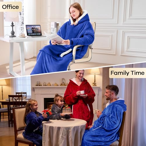 yescool Wearable Blanket Hoodie as Christmas Birthday Gifts for Women Mom - color: Klein Blue, size: Oversized
