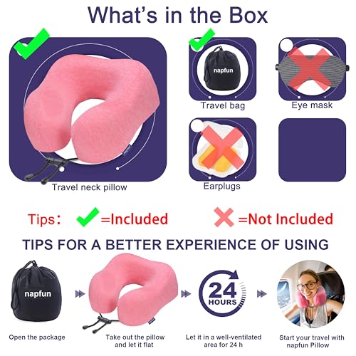 napfun Neck Pillow for Travel, Memory Foam Airplane Pillow, Rose - color: Rose