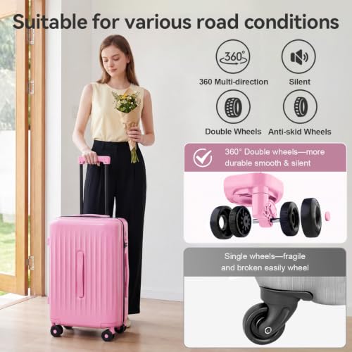 Luggage Sets 3 Piece Suitcase Spinner Hardshell TSA Lock, Pink - color: Pink
