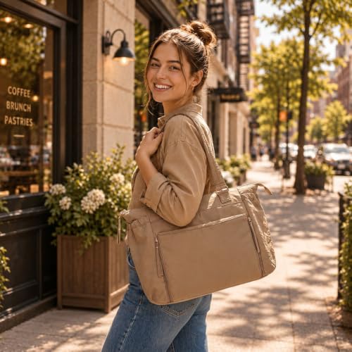 MOMINSIDE Diaper Bag Tote with Changing Station Convertible Diaper Bag Backpack Tote pañaleras para bebe Large Baby Bag, Hospital Bag Mommy Bag Travel Diaper Bag for Mom, 16 Pockets, Light Brown - color: Light Brown