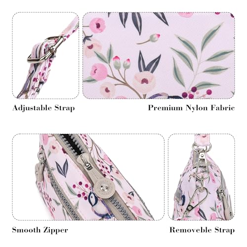 Small Wristlet Wallets for Women Nylon RFID Cross body bag - color: Pink With Cherry