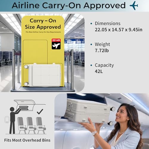 Santino Carry On Luggage 22x14x9 Airline Approved 20 Inch baggage pc Hard Shell Suitcase with Spinner Wheels TSA Lock with USB Port and Cup Holder and phone holder Top Opening Suitcase - color: beige