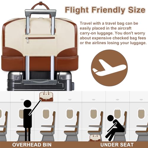 ITIEZY Weekender Bag for Women 21.5" Travel Duffel Large Carry On Bag 3PCS - color: 9-Beige