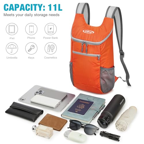 G4Free 10L Lightweight Packable Hiking Backpack, Nylon Daypack Daily Travel - color: Orange, size: Small