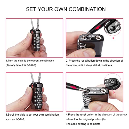 ZHEGE TSA Approved Luggage Lock, Travel Lock, 5.5in Flexible Cable (Black) - color: 1p Black