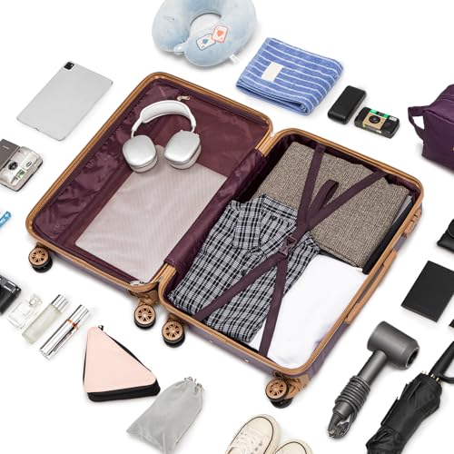 Cobens Luggage Sets 5 Piece, Suitcase with Wheels, 20/24/28inch, Violet | Water-Resistant ABS Hard Shell, 360°Detachable Spinner Wheels, Tsa Lock, Large Checked Travel Suitcases for Family - color: Violet
