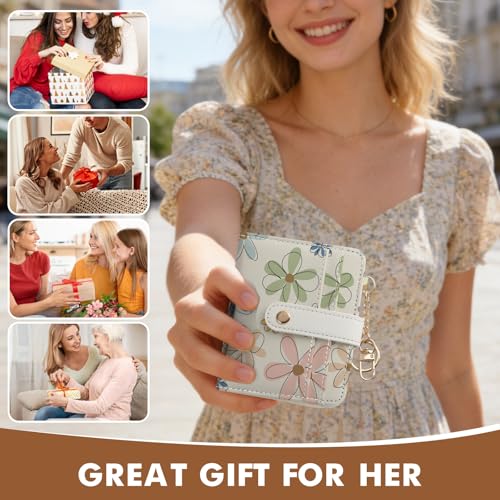Women Wallet, RFID Blocking Bifold PU Leather Wallet, Small Slim Compact Purse with Clear ID Window & Zipper Coin Pocket, Credit Card Holder for Ladies,1 ID window 8 Card Slots,Line drawing - color: Line drawing